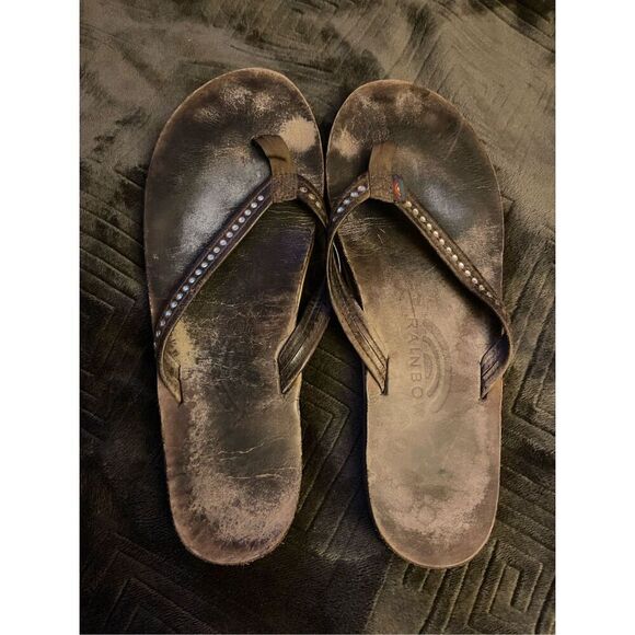 Vintage Y2K Leather bling Rainbow Flip Flop Sandals Sz 8.5/9 measures 10” - Picture 4 of 6